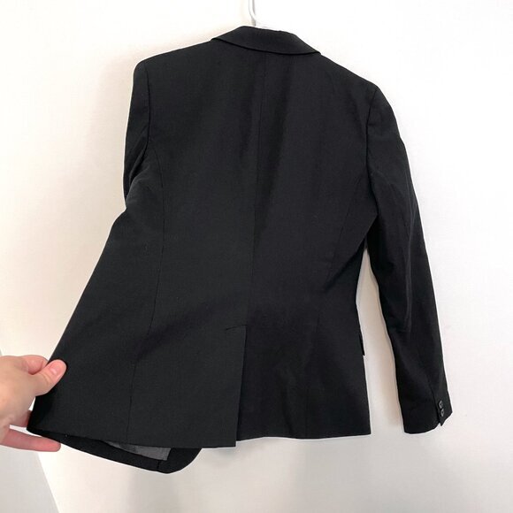 GAP Solid Black w Black Satin Lapel Tuxedo Style Preppy WOOL Blend Blazer Jacket - Picture 16 of 16